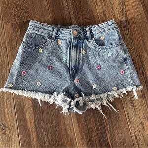 PacSun high rise festival women's shorts 27 embroidered pastel flowers cut off
